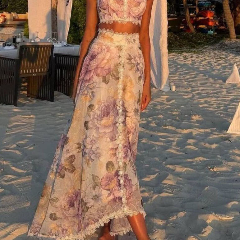 Floral Print Two Piece Skirt Set