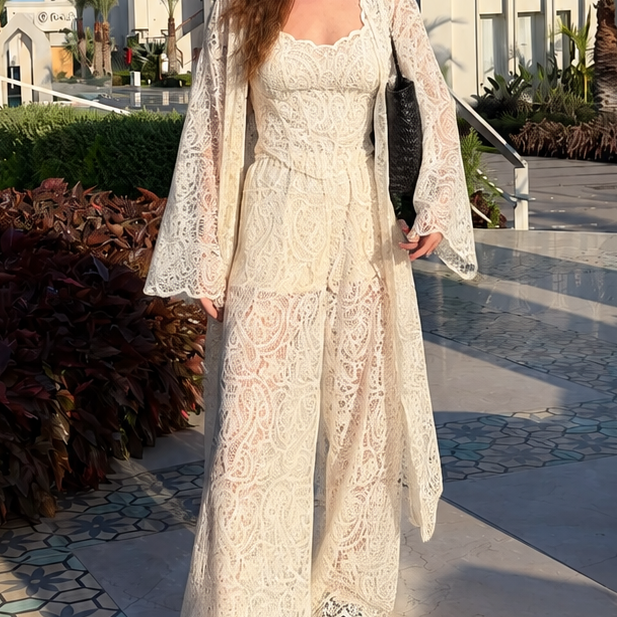 Elegant Lace Three Piece Pants Set