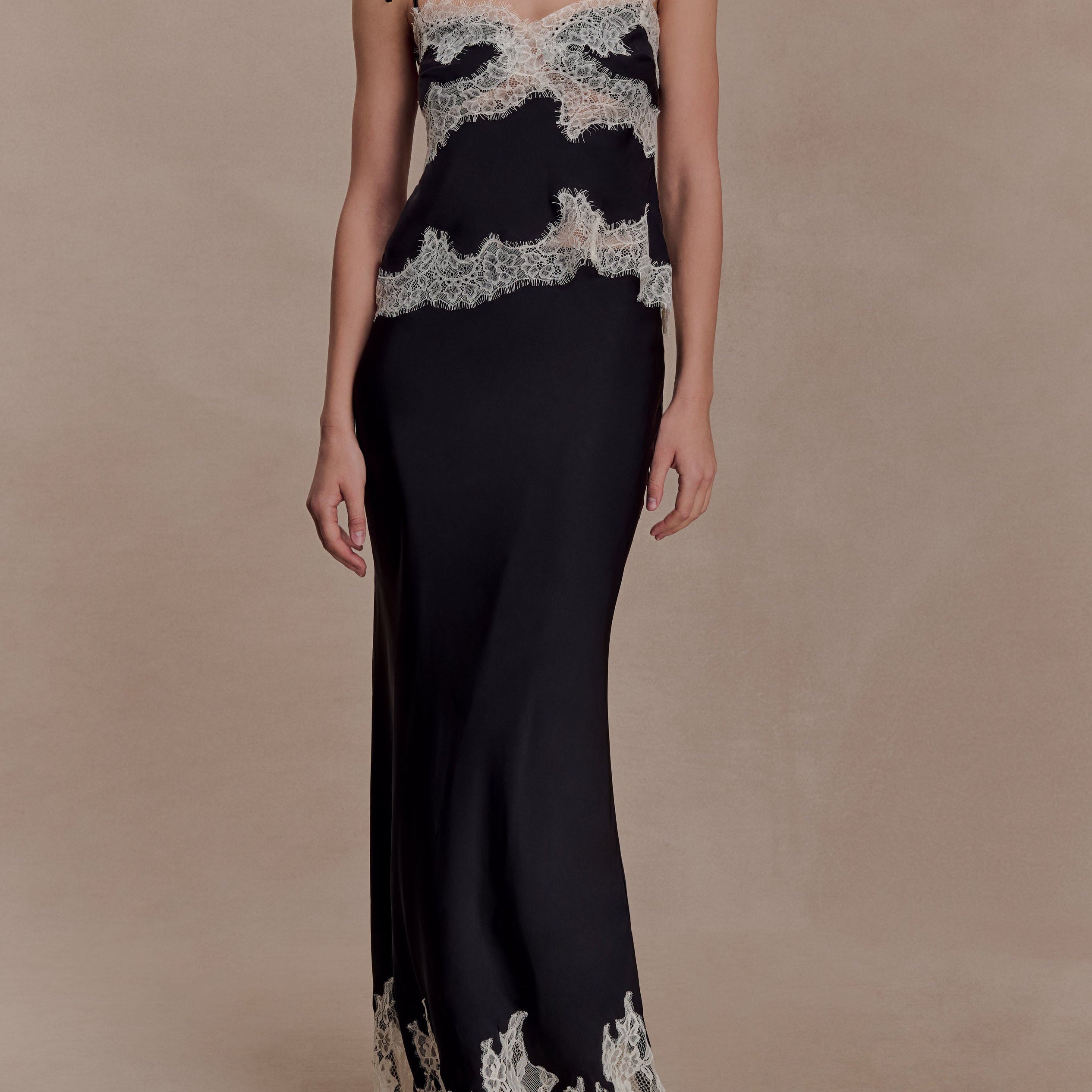 Satin And Lace Two Piece Skirt Set