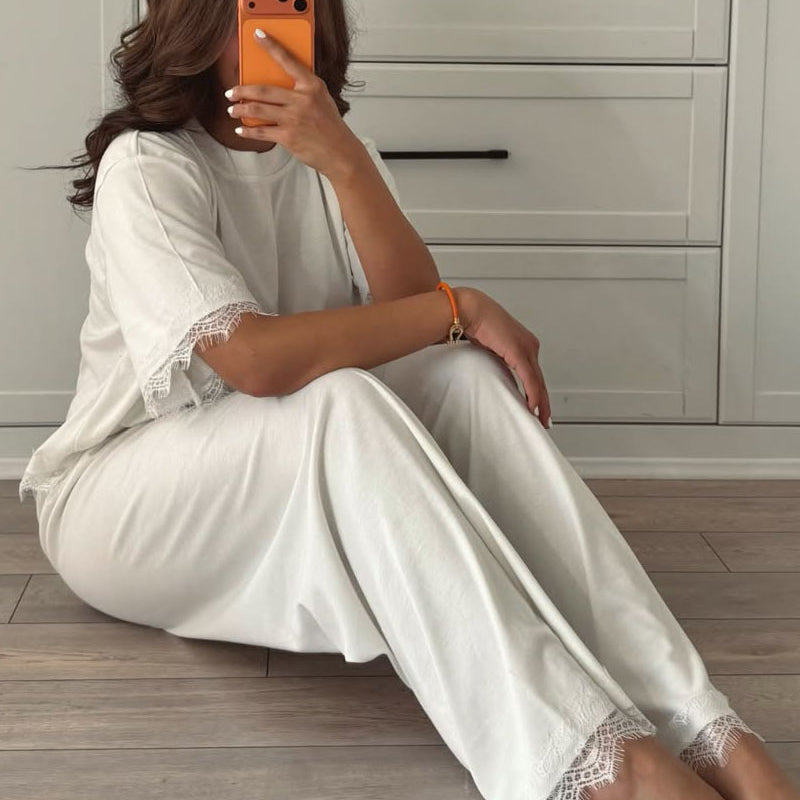 Comfort Lace Paneled Two-Piece Set