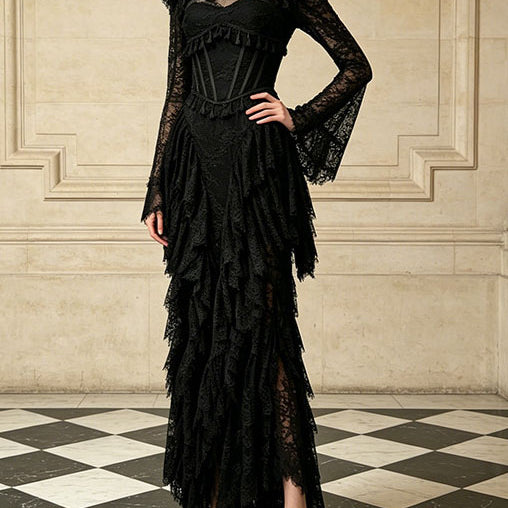 Lace Backless Slim-Fit Maxi Dress