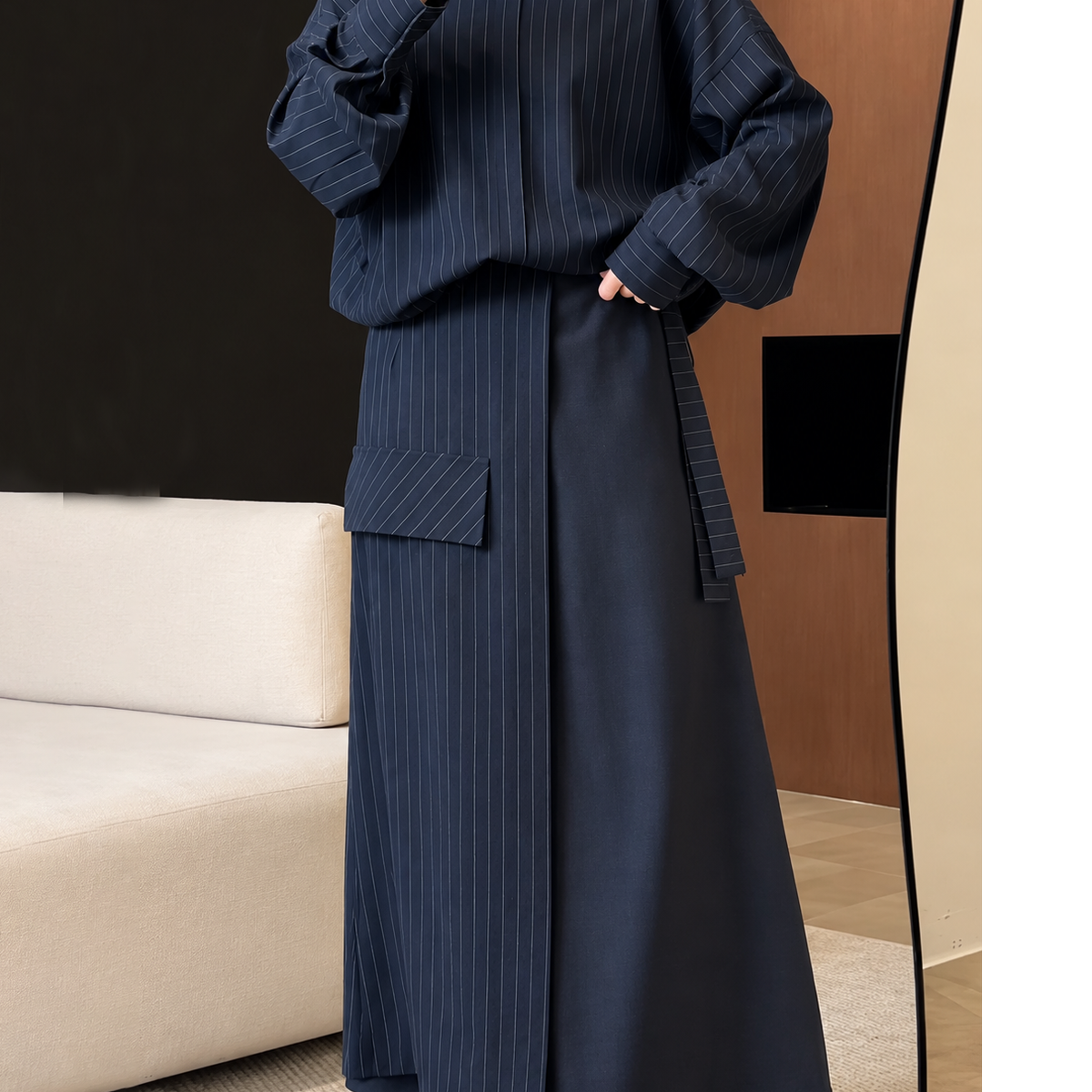 Casual Striped Two-Piece Skirt Set