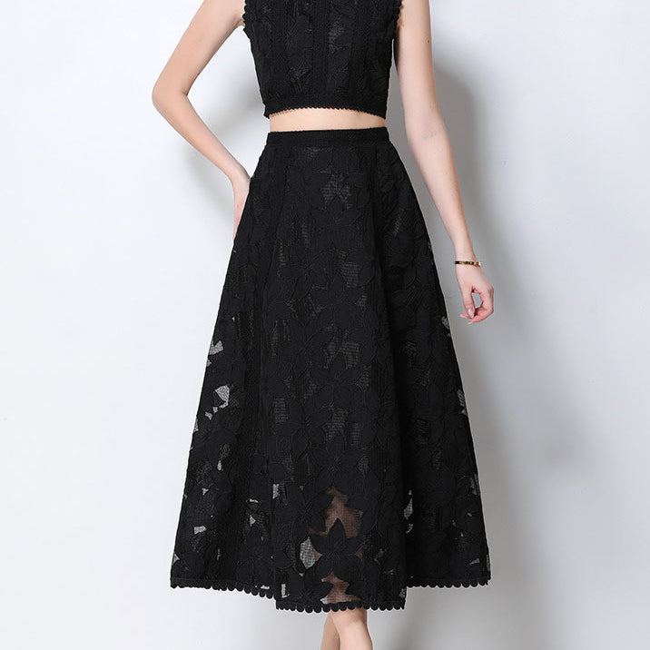 Vintage Lace Embroidered Two-Piece Skirt Set