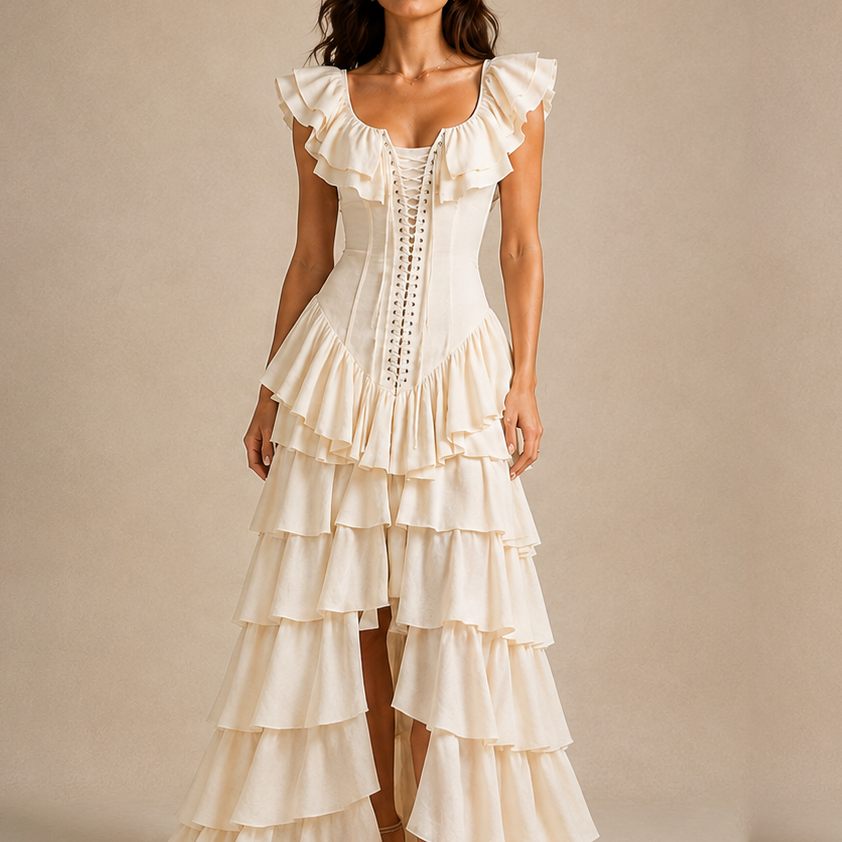 Ruffled Front Tie Maxi Dress