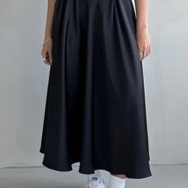 Satin Pleated A-line Flowy Maxi Skirt