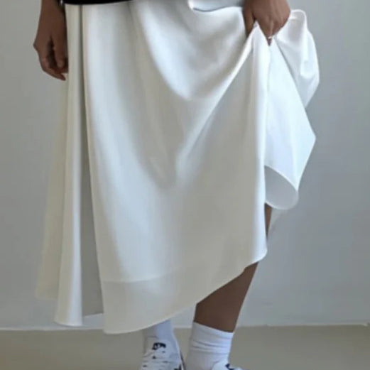 Satin Pleated A-line Flowy Maxi Skirt