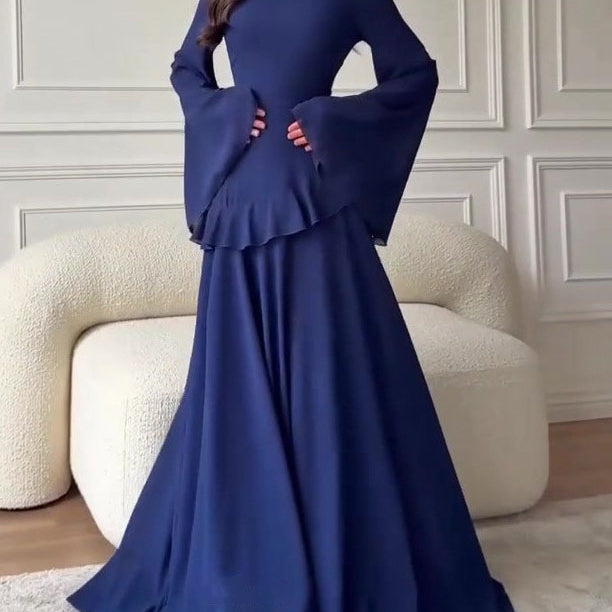 Robe mi-longue à manches lanternes et imprimé graffiti, nouée à la taille