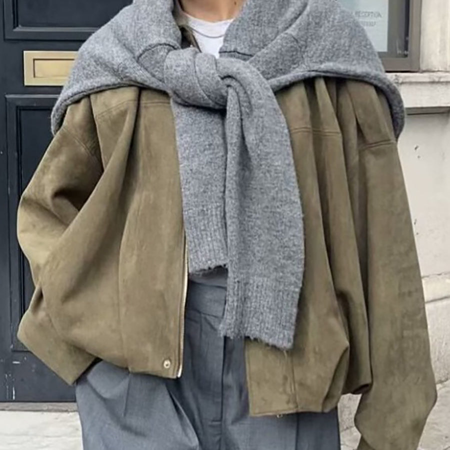 Casual Suede-Texture Notched Lapel Jacket