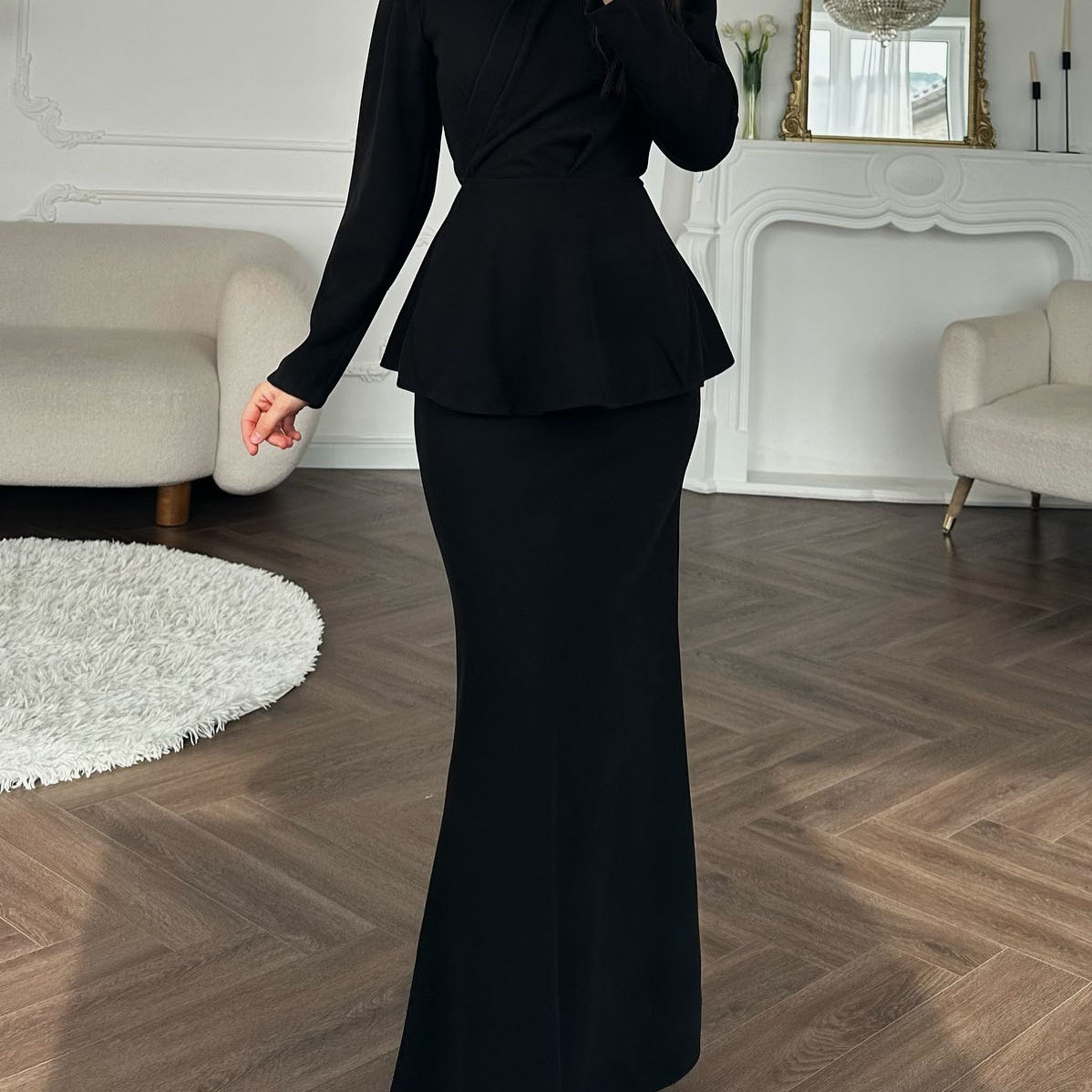 Elegant Long Sleeve Skirt Set