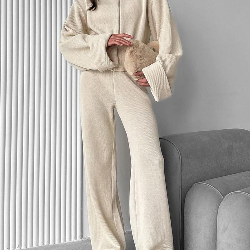 Zippered Jacket & Pants Casual Set