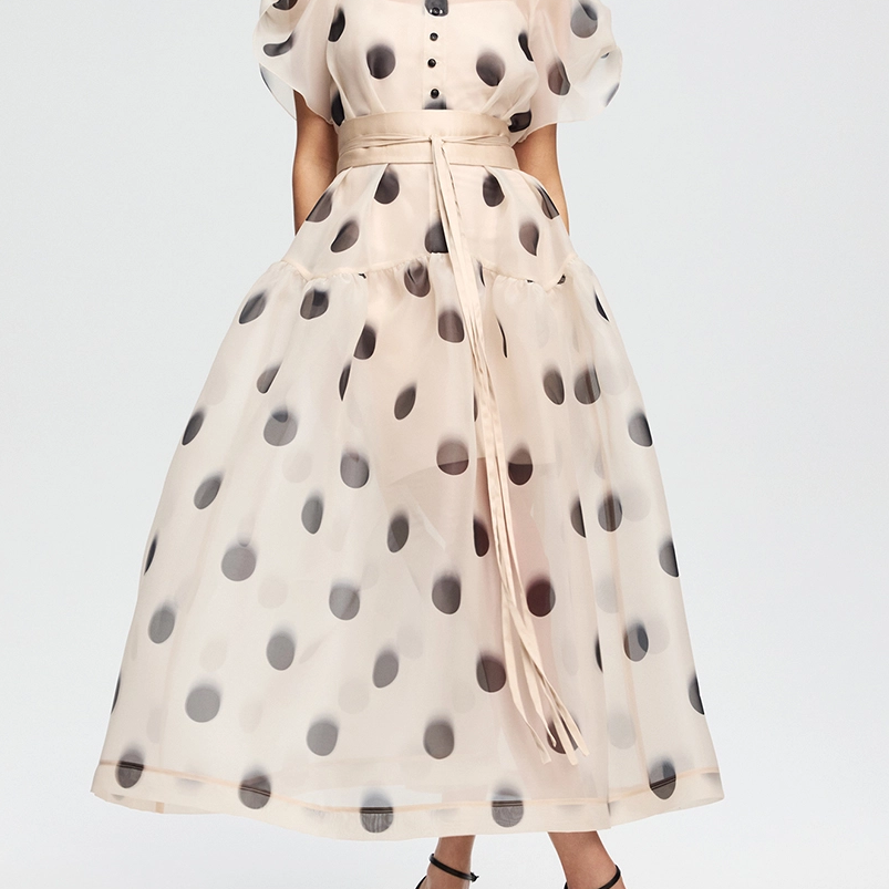 Elegant Polka Dot Organza Midi Dress