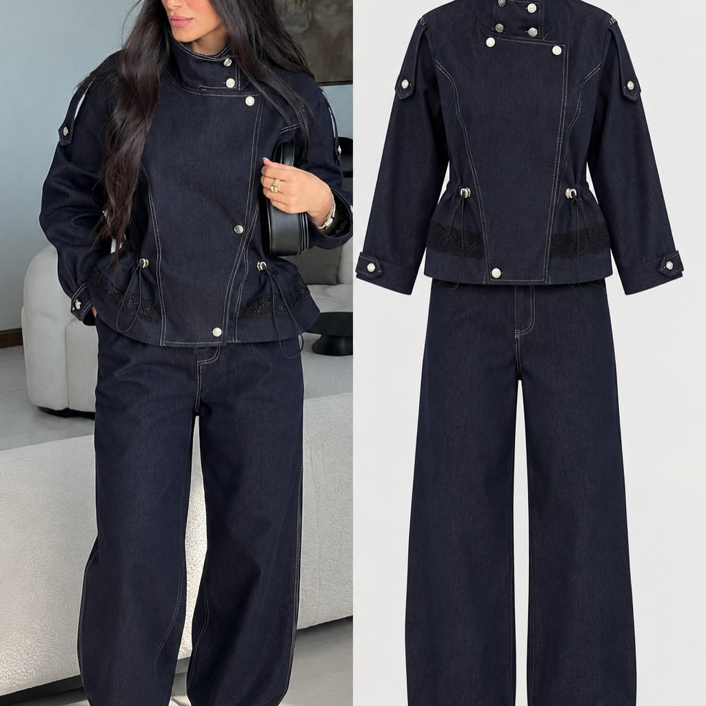 Designer Denim Two-Piece Pants Set