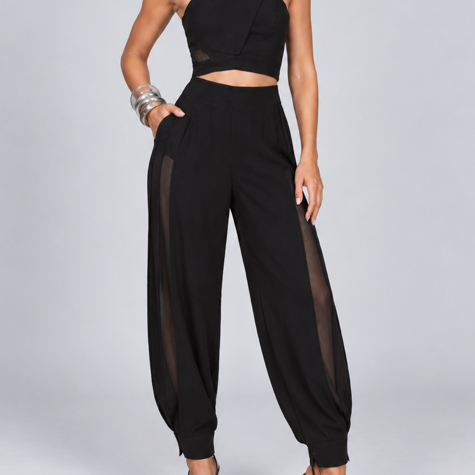 Black One-Shoulder Top & Jogger Set