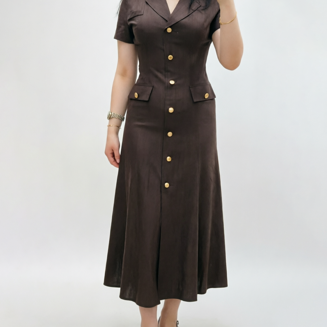 Button-Front Slit Maxi Dress
