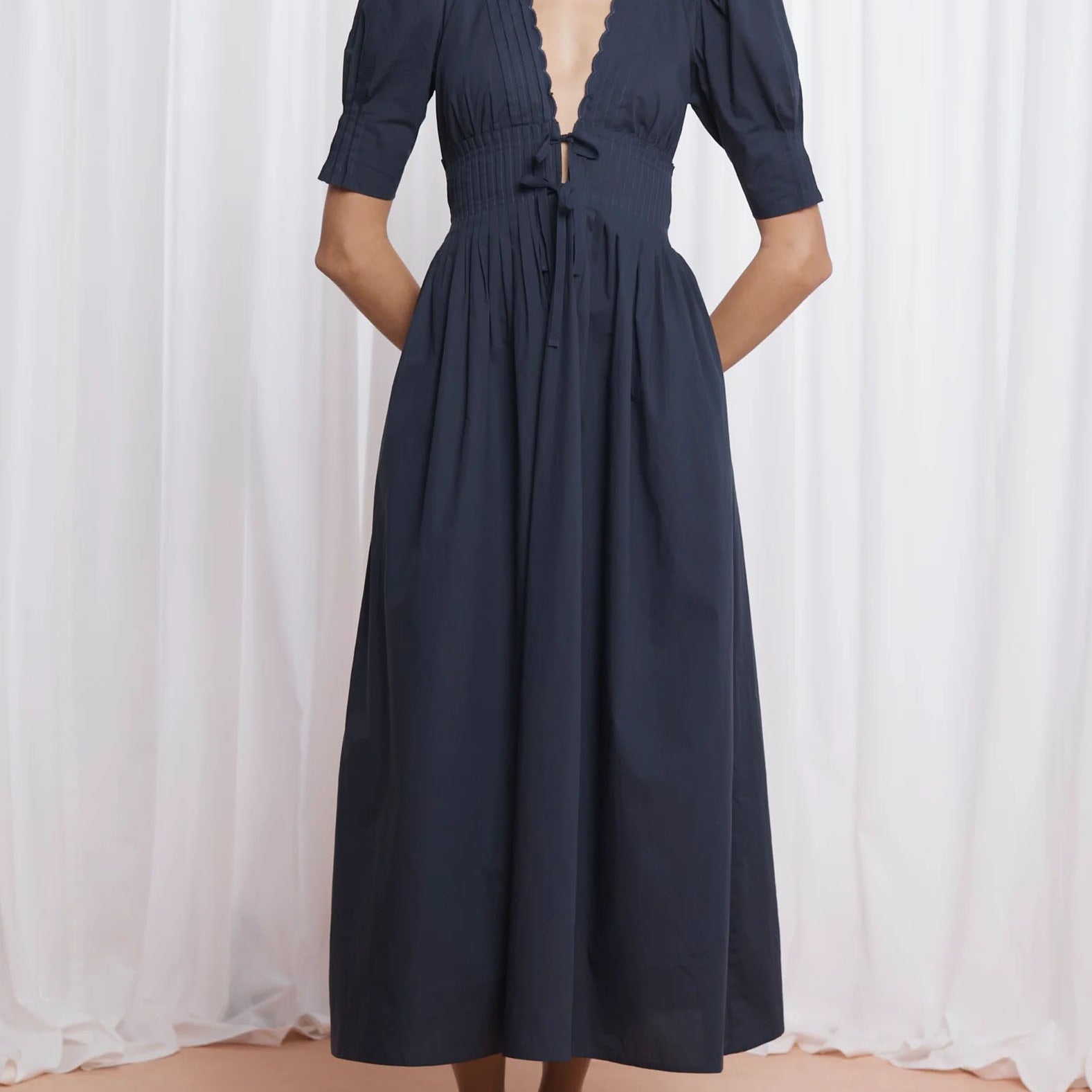 Puff Sleeve Waist-Defining Maxi Dress