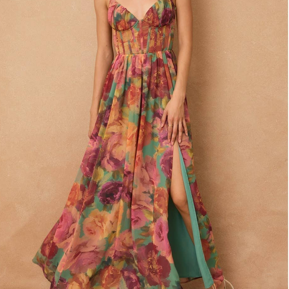 Floral Printed Slit Maxi Dress