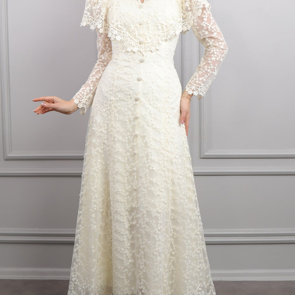 Elegant Embroidered Waist-Defining Maxi Dress