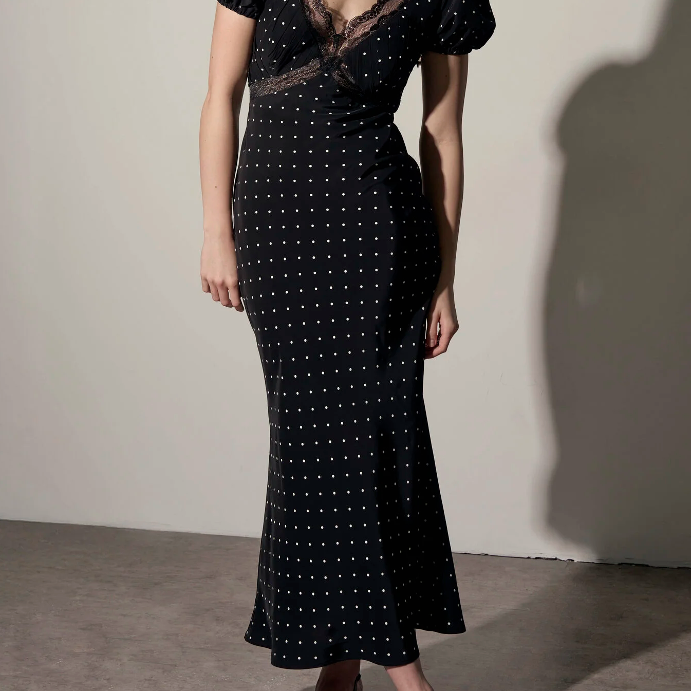 Parisian Style Polka Dot Midi Dress