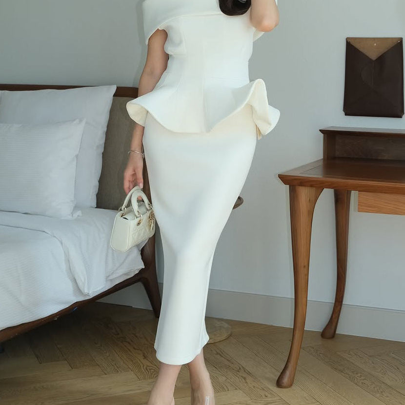 Off-Shoulder Ruffled Waist-Defining Two-Piece Skirt Set
