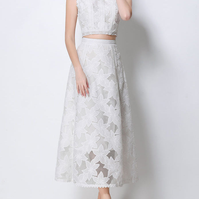 Vintage Lace Embroidered Two-Piece Skirt Set