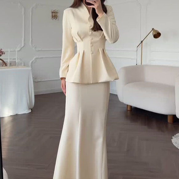 Chemise à col châle à rayures avec pantalon