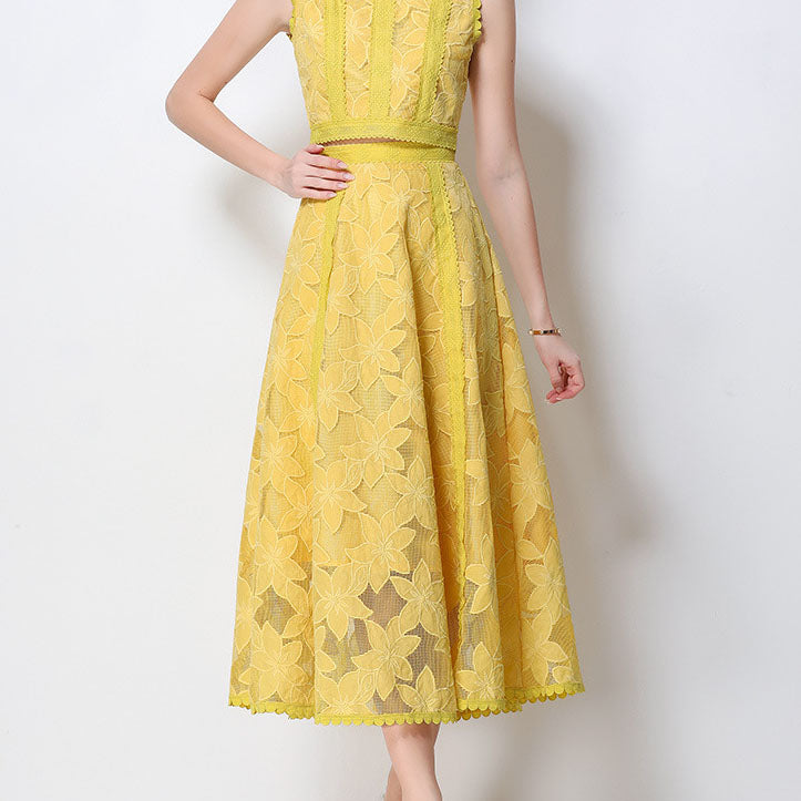 Vintage Lace Embroidered Two-Piece Skirt Set
