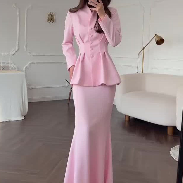 Chemise à col châle à rayures avec pantalon