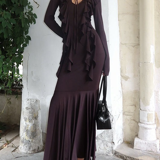 Slim Fit Bodycon Flounce Hem Maxi Dress