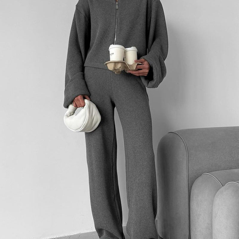 Zippered Jacket & Pants Casual Set