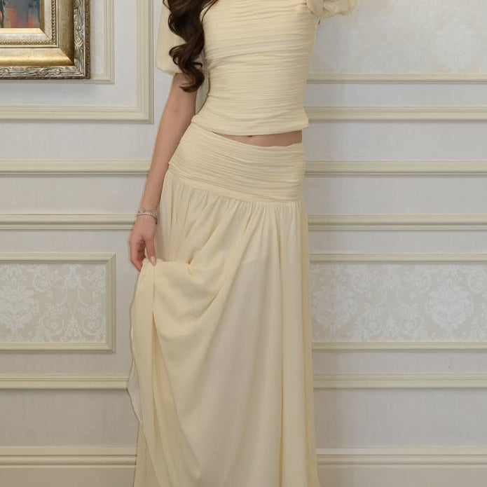 Puff Sleeve Elegant Two-Piece Skirt Set