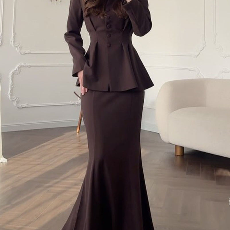 Chemise à col châle à rayures avec pantalon