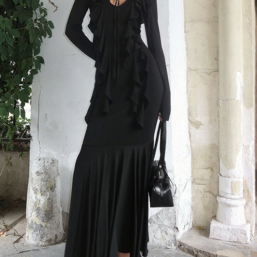 Slim Fit Bodycon Flounce Hem Maxi Dress