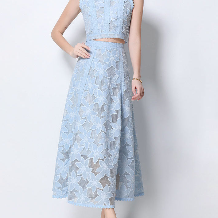 Vintage Lace Embroidered Two-Piece Skirt Set
