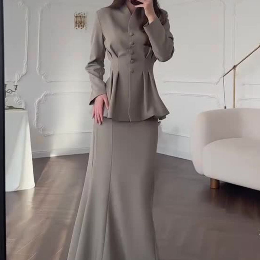 Chemise à col châle à rayures avec pantalon