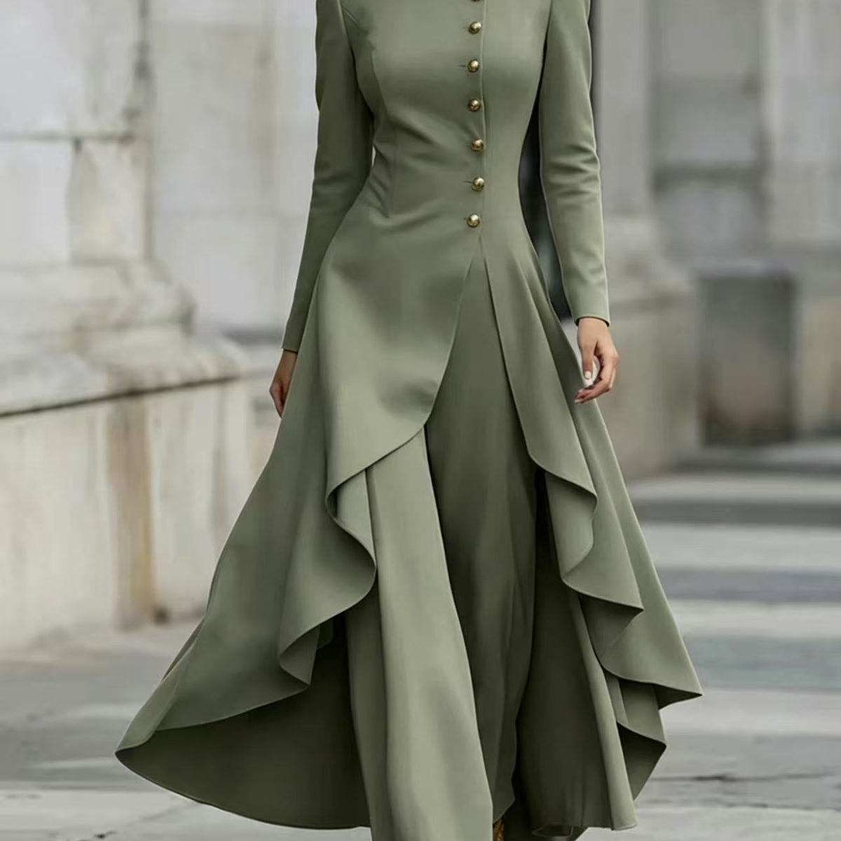 Midikleid mit Laternenärmeln, Graffiti-Print und Taillenschnürung
