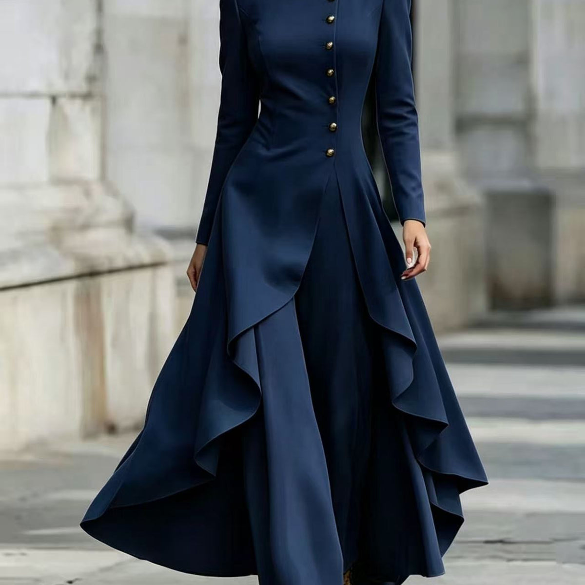 Midikleid mit Laternenärmeln, Graffiti-Print und Taillenschnürung