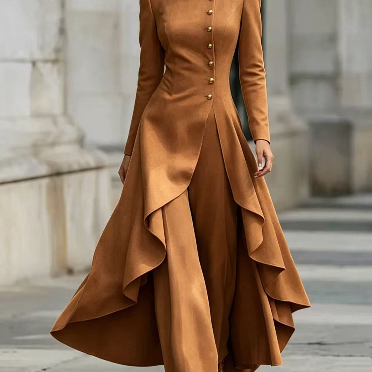 Midikleid mit Laternenärmeln, Graffiti-Print und Taillenschnürung