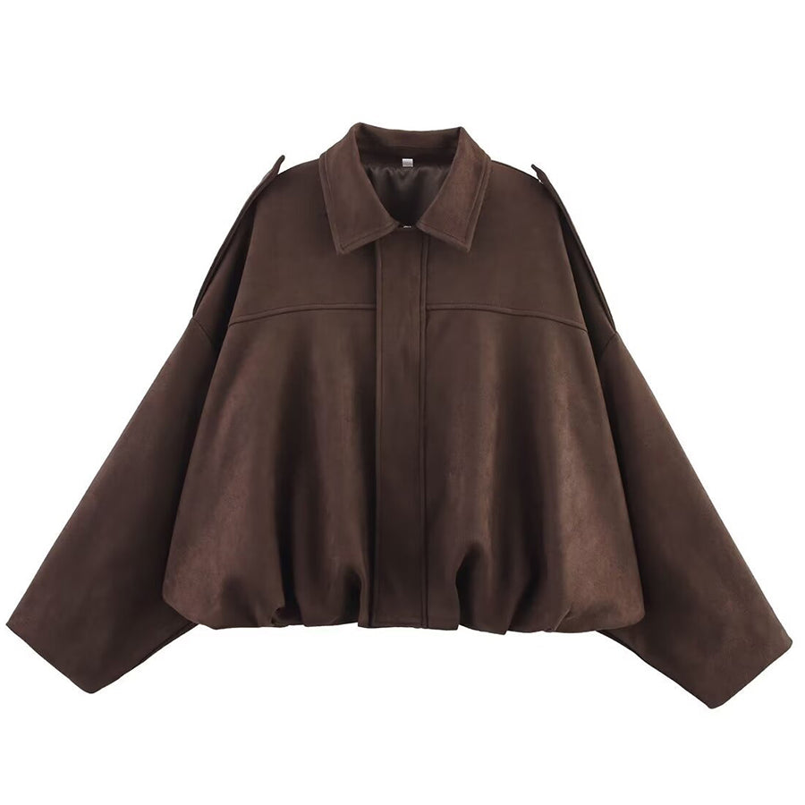 Casual Suede-Texture Notched Lapel Jacket