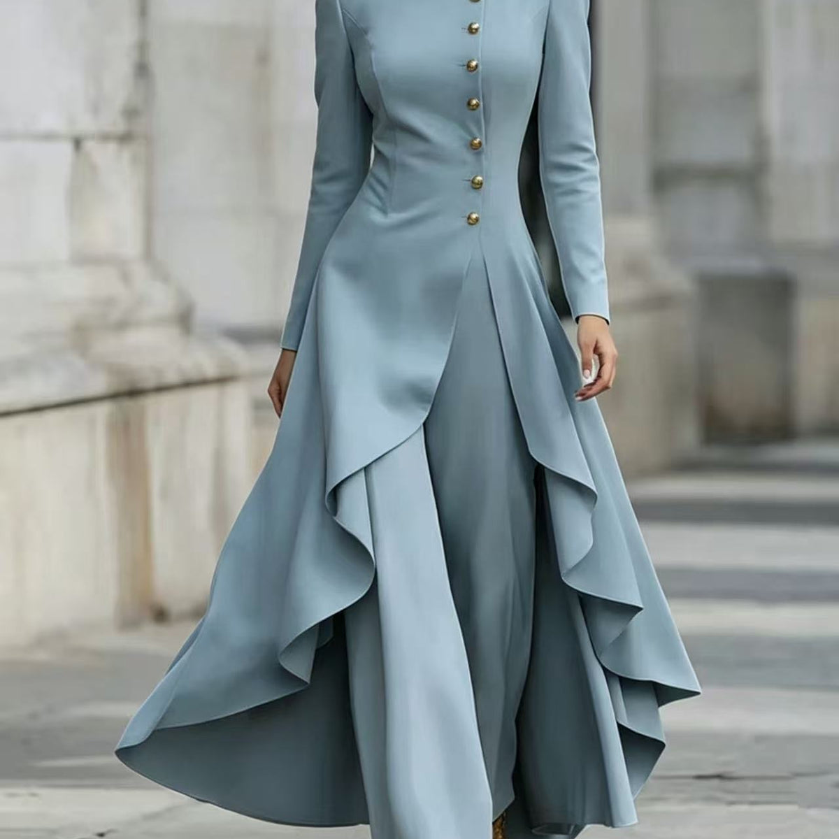 Midikleid mit Laternenärmeln, Graffiti-Print und Taillenschnürung
