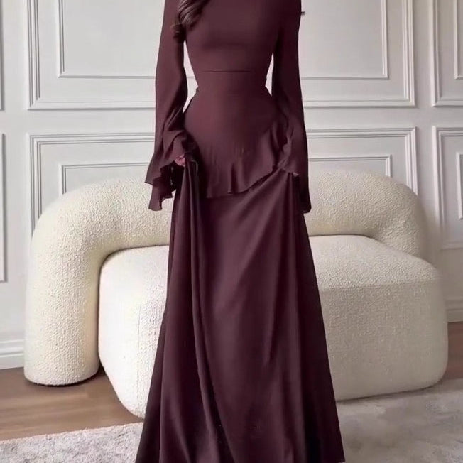 Robe mi-longue à manches lanternes et imprimé graffiti, nouée à la taille