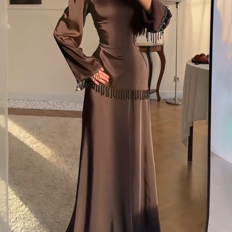 Fringe Waist-Defining Maxi Dress