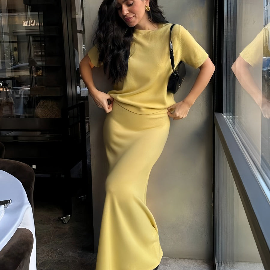 Knit Short Sleeve Maxi Skirt Set