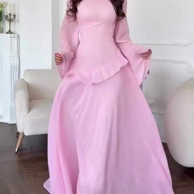 Robe mi-longue à manches lanternes et imprimé graffiti, nouée à la taille