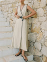 V Neck Sleeveless Midi Dress