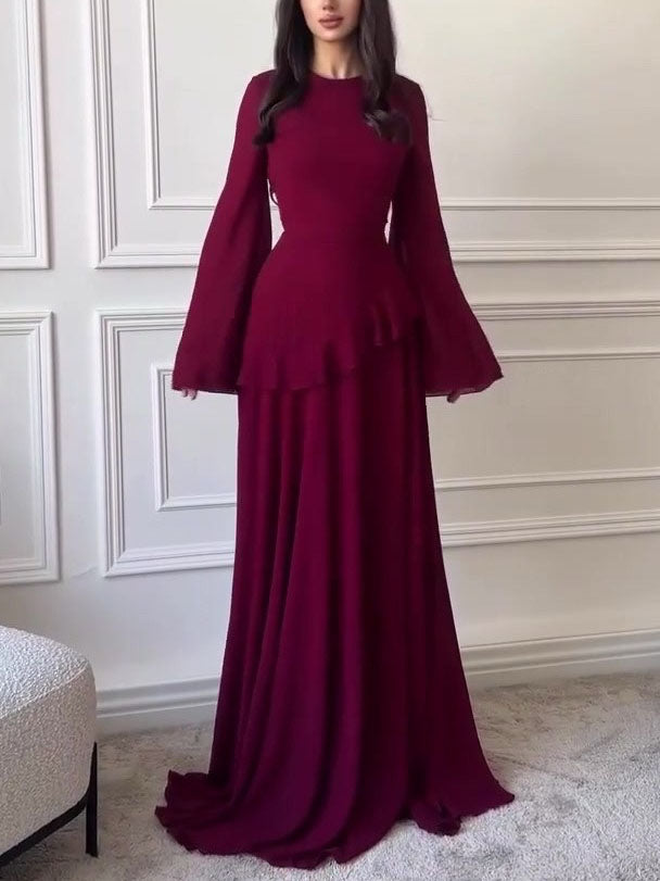 Slim-Fit Long-Sleeve Waist-Cinching Maxi Dress