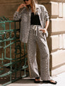 Casual Vintage Leopard Print Notched Lapel Loose-Fit Set