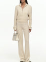 Slim-Fit Zip-Up Cardigan & Straight-Leg Pants Knit Set