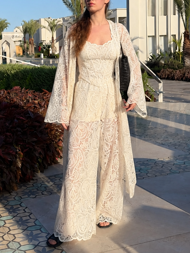 Elegant Lace Three Piece Pants Set