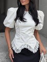 Designer Lace Paneled Puff Sleeve Top