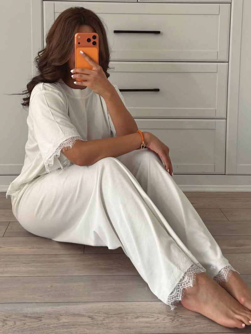 Comfort Lace Paneled Two-Piece Set